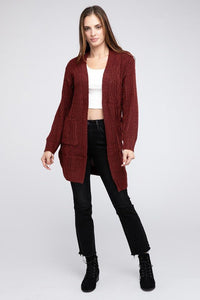 Twist Knitted Open Front Cardigan With Pockets - Happily Ever Atchison Shop Co.