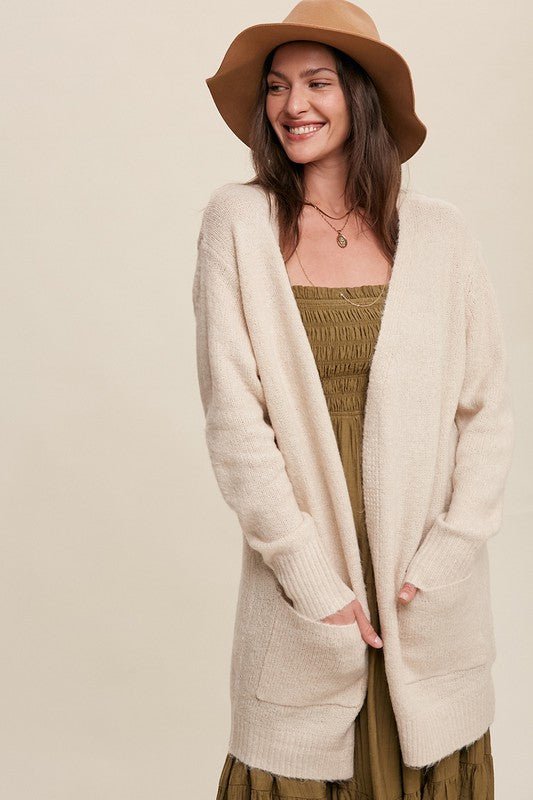 Two Pocket Open - Front Long Knit Cardigan - Happily Ever Atchison Shop Co.