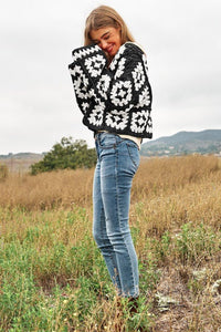 Two - Tone Floral Square Crochet Open Knit Cardigan - Happily Ever Atchison Shop Co.