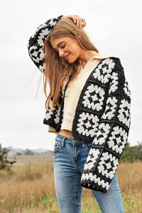 Two - Tone Floral Square Crochet Open Knit Cardigan - Happily Ever Atchison Shop Co.