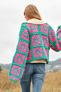 Two - Tone Floral Square Crochet Open Knit Cardigan - Happily Ever Atchison Shop Co.