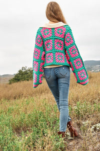 Two - Tone Floral Square Crochet Open Knit Cardigan - Happily Ever Atchison Shop Co.