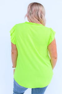 Under Neon Lights Ruffle Sleeve Top - Happily Ever Atchison Shop Co.