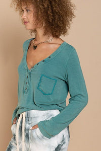 V - neck Button Down Long Sleeve Top - Happily Ever Atchison Shop Co.