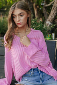 V Neck Loose Sweater Top - Happily Ever Atchison Shop Co.