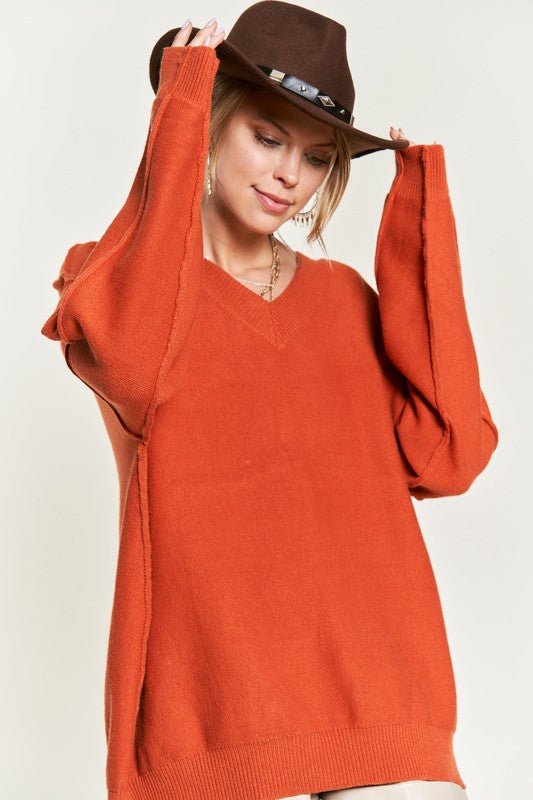 V - NECK OVERSIZED SWEATER - Happily Ever Atchison Shop Co.