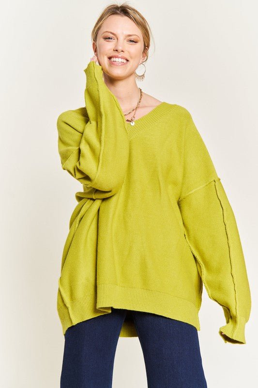 V - NECK OVERSIZED SWEATER - Happily Ever Atchison Shop Co.