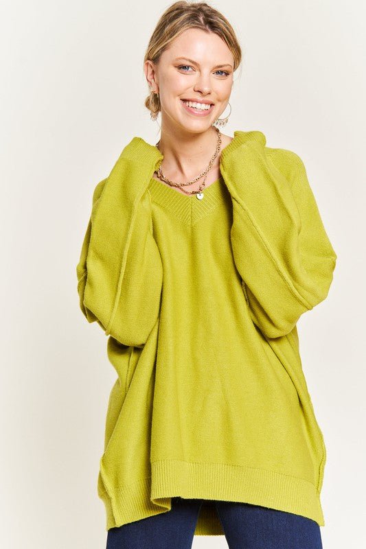 V - NECK OVERSIZED SWEATER - Happily Ever Atchison Shop Co.