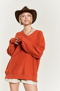 V - NECK OVERSIZED SWEATER - Happily Ever Atchison Shop Co.