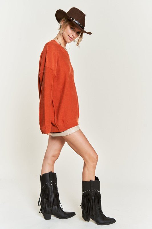 V - NECK OVERSIZED SWEATER - Happily Ever Atchison Shop Co.