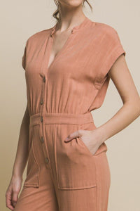 V - Neck Pocketed Jumpsuit - Happily Ever Atchison Shop Co.