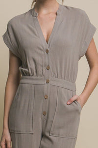 V - Neck Pocketed Jumpsuit - Happily Ever Atchison Shop Co.