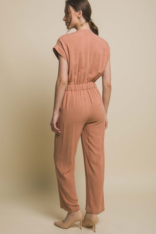 V - Neck Pocketed Jumpsuit - Happily Ever Atchison Shop Co.