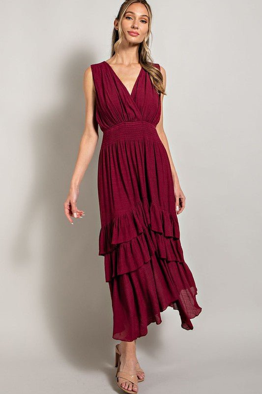 V - Neck Ruffle Maxi Dress - Happily Ever Atchison Shop Co.