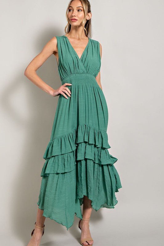 V - Neck Ruffle Maxi Dress - Happily Ever Atchison Shop Co.