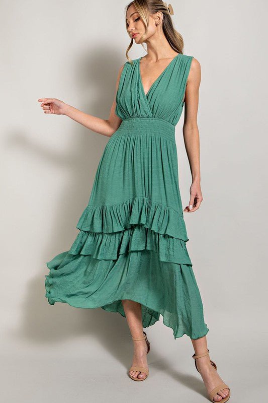 V - Neck Ruffle Maxi Dress - Happily Ever Atchison Shop Co.