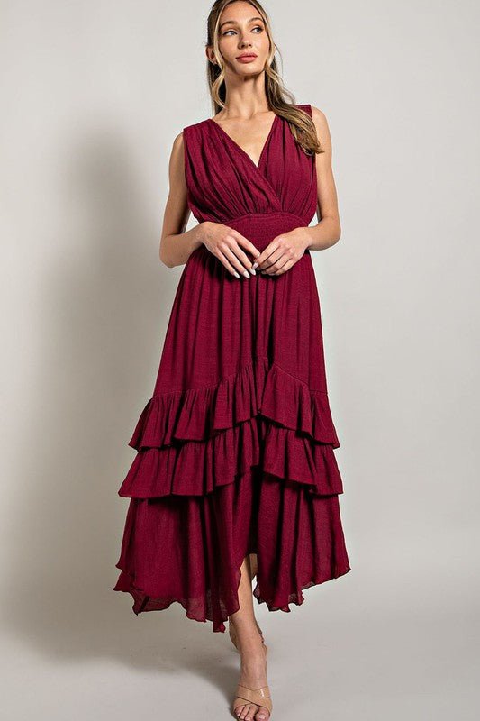 V - Neck Ruffle Maxi Dress - Happily Ever Atchison Shop Co.