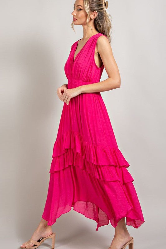 V - Neck Ruffle Maxi Dress - Happily Ever Atchison Shop Co.