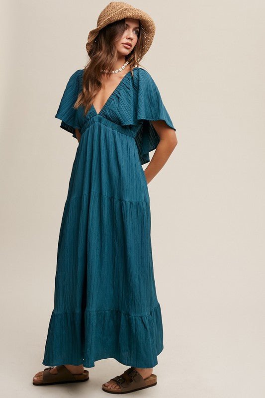 V - neck Ruffle Sleeve Flowy Vacation Dress - Happily Ever Atchison Shop Co.
