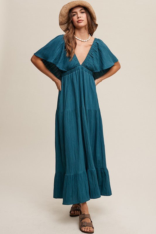 V - neck Ruffle Sleeve Flowy Vacation Dress - Happily Ever Atchison Shop Co.