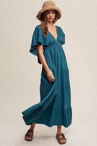 V - neck Ruffle Sleeve Flowy Vacation Dress - Happily Ever Atchison Shop Co.