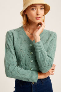 V - neck Scallop Edge Button Down Crop Knit Cardigan - Happily Ever Atchison Shop Co.