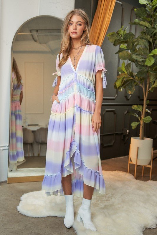 V - Neck short Puff Sleeve Maxi Dress - Happily Ever Atchison Shop Co.