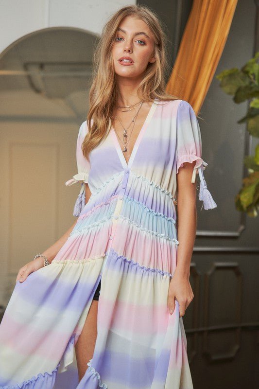 V - Neck short Puff Sleeve Maxi Dress - Happily Ever Atchison Shop Co.