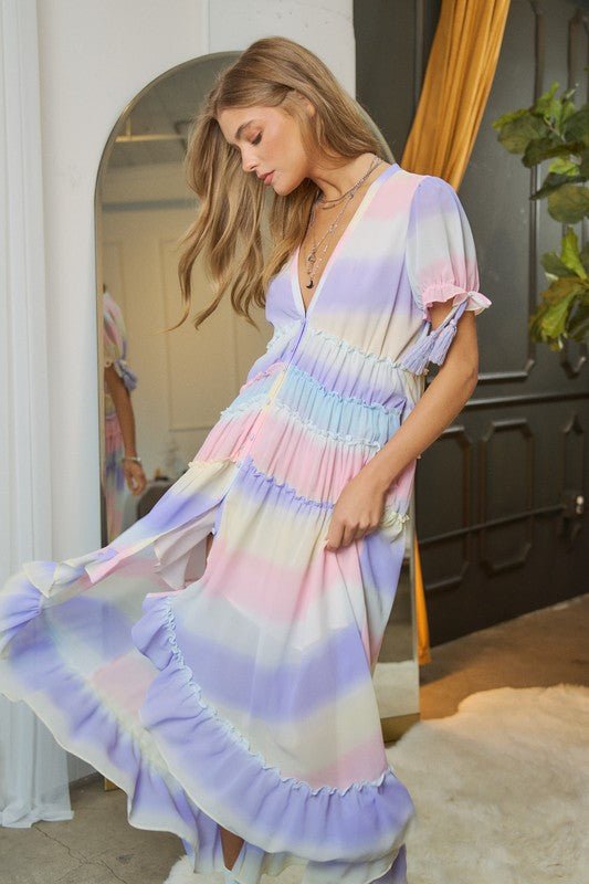 V - Neck short Puff Sleeve Maxi Dress - Happily Ever Atchison Shop Co.