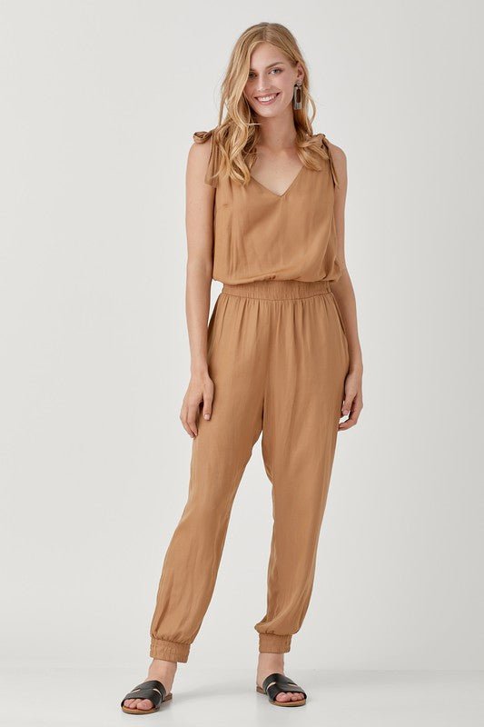 V - Neck Smocked Waist Jogger Jumpsuit - Happily Ever Atchison Shop Co.