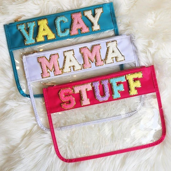 Varsity Letter Clear Pouch Travel Organizer - Happily Ever Atchison Shop Co.