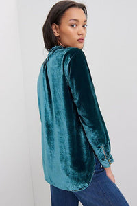 Velvet Button Frilled Neck Blouse Top - Happily Ever Atchison Shop Co.