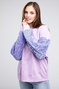 Velvet Sequin Sleeve Mineral Washed Top - Happily Ever Atchison Shop Co.