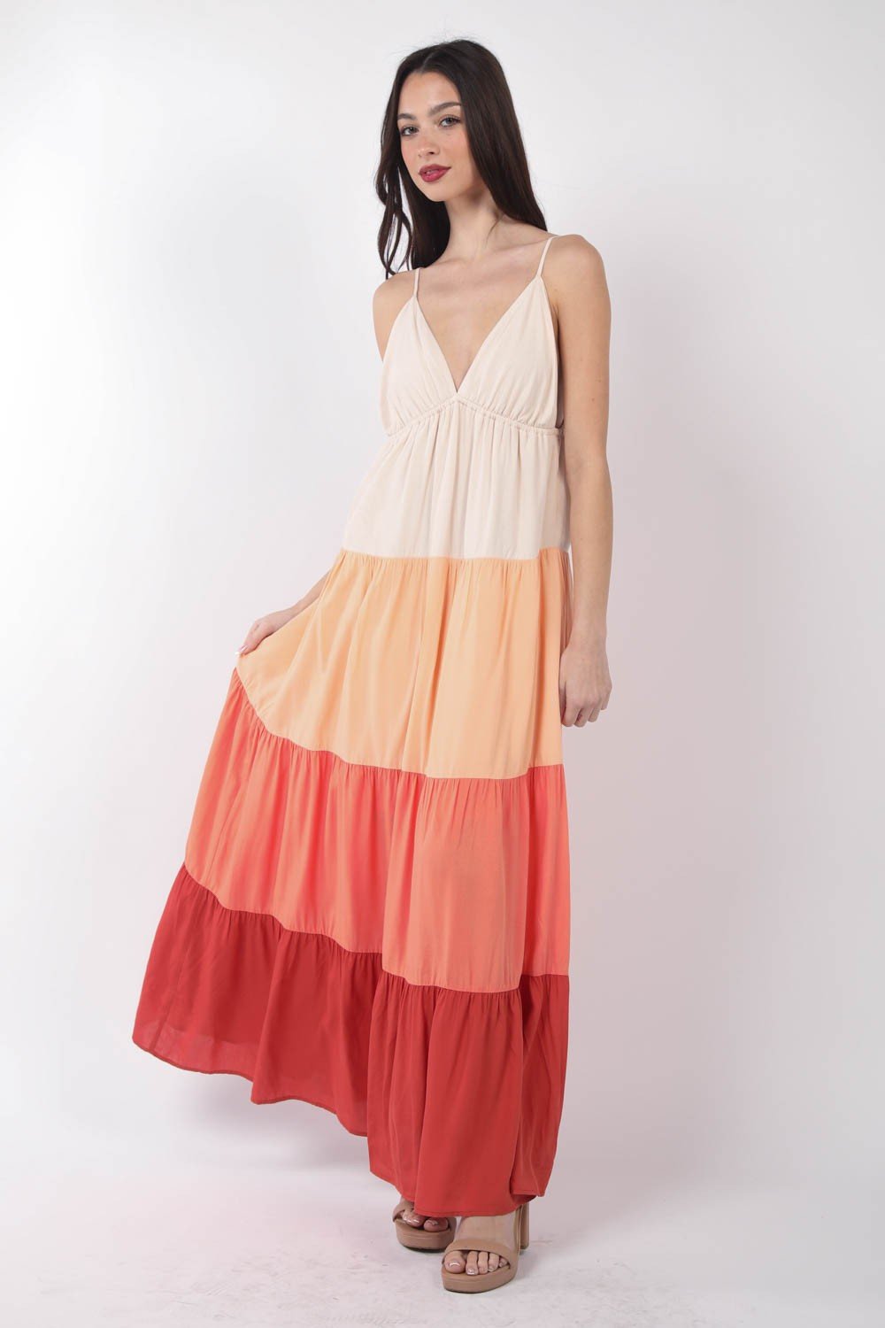 VERY J Color Block Tiered Maxi Cami Dress - Happily Ever Atchison Shop Co.
