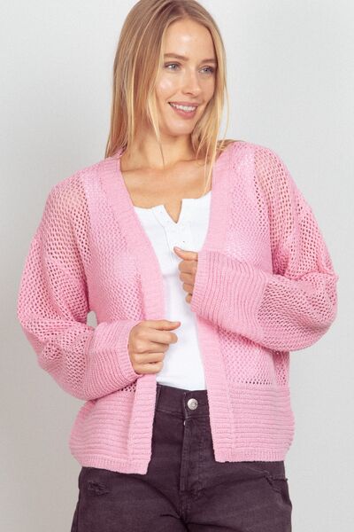 Very J Eyelet Open Front Long Sleeve Cardigan - Happily Ever Atchison Shop Co.