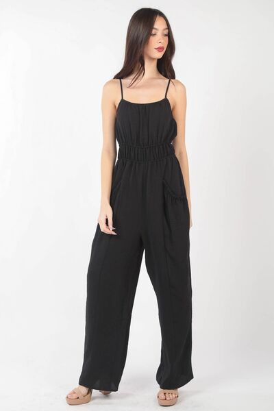 VERY J Pintuck Detail Woven Sleeveless Jumpsuit - Happily Ever Atchison Shop Co.