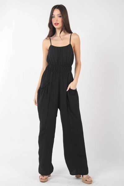 VERY J Pintuck Detail Woven Sleeveless Jumpsuit - Happily Ever Atchison Shop Co.