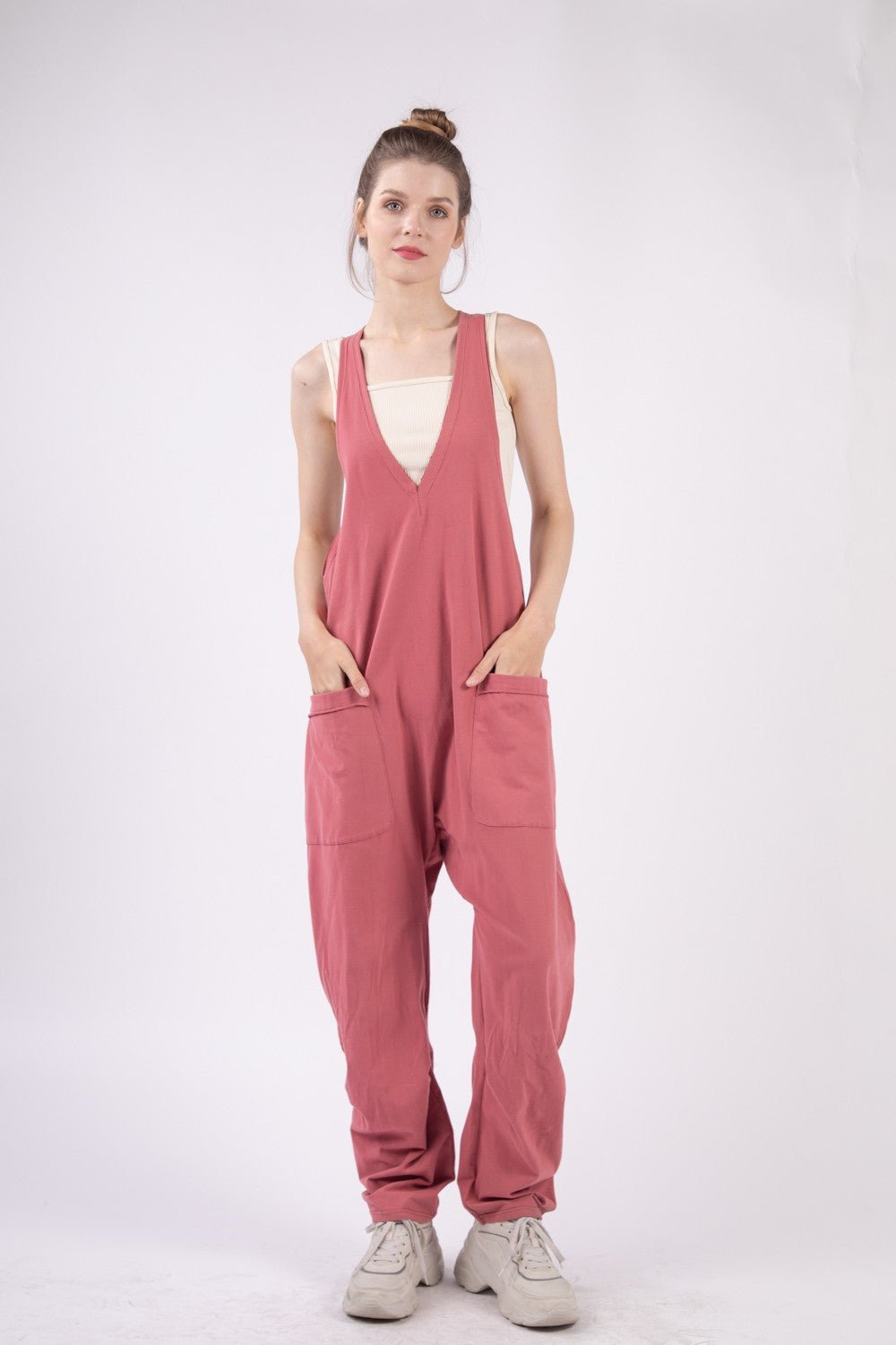 VERY J Plunge Sleeveless Jumpsuit with Pockets - Happily Ever Atchison Shop Co.