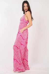 VERY J Printed Pleated Sleeveless Wide Leg Jumpsuit - Happily Ever Atchison Shop Co.