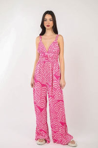 VERY J Printed Pleated Sleeveless Wide Leg Jumpsuit - Happily Ever Atchison Shop Co.