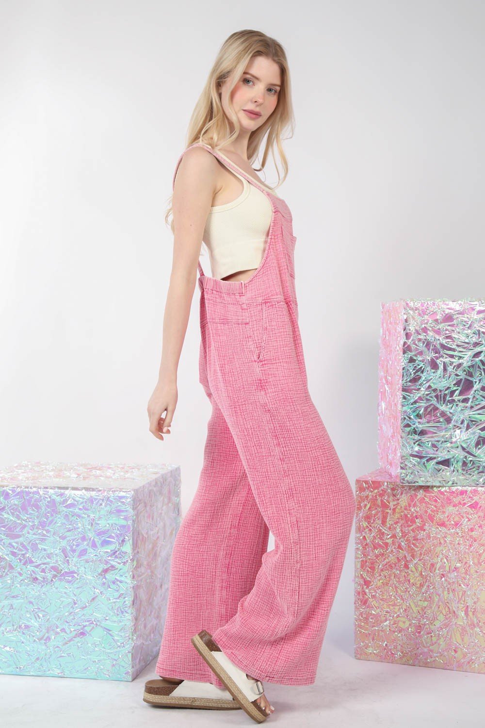 VERY J Texture Washed Wide Leg Overalls - Happily Ever Atchison Shop Co.