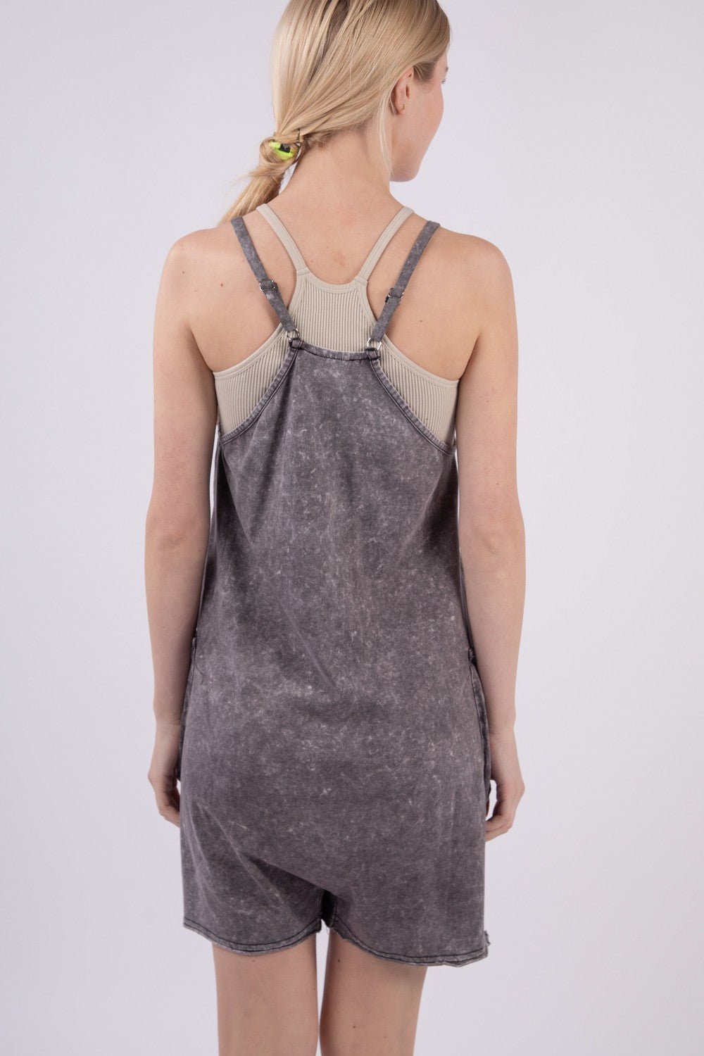 VERY J V - Neck Sleeveless Washed Romper - Happily Ever Atchison Shop Co.