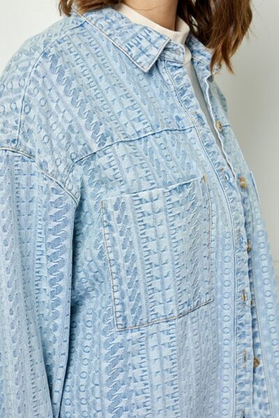 Veveret Button Up Dropped Shoulder Denim Top - Happily Ever Atchison Shop Co.