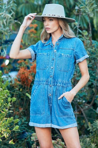 Veveret Elastic Waistband Denim Romper - Happily Ever Atchison Shop Co.