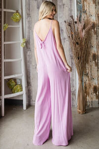 Veveret Pocketed Spaghetti Strap V - Neck Wide Leg Jumpsuit - Happily Ever Atchison Shop Co.