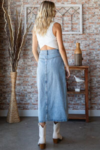 Veveret Slit Mid Rise Waist Denim Skirt - Happily Ever Atchison Shop Co.