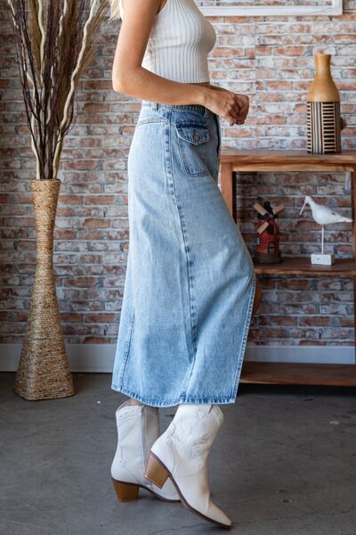 Veveret Slit Mid Rise Waist Denim Skirt - Happily Ever Atchison Shop Co.