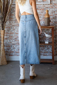 Veveret Slit Mid Rise Waist Denim Skirt - Happily Ever Atchison Shop Co.