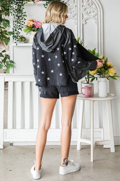 Veveret Star Embroidered Hooded Denim Jacket - Happily Ever Atchison Shop Co.