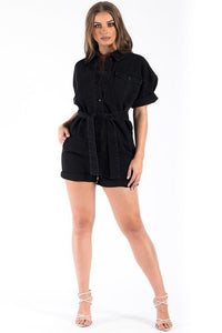 Vintage Romper In Black Denim - Happily Ever Atchison Shop Co.